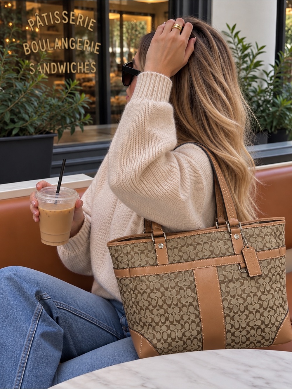 Coach Signature Jacquard Large Tote Bag – Tan/Brown F77156